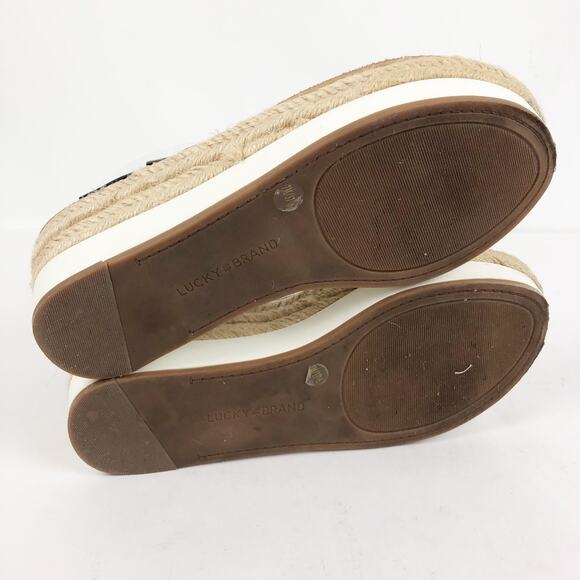 Lucky Brand Womens Juniffer Sandals 7 Black Leather Espadrille Wedge - Picture 9 of 10